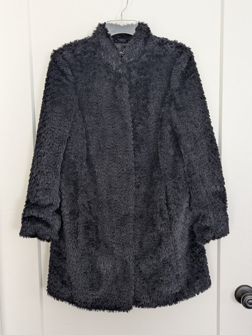 Kenneth Cole New York Black Faux Fur Coat Womens S Mid-length Plush Jacket